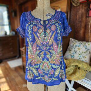 Women's Blue Decorative Blouse with sequins Large
